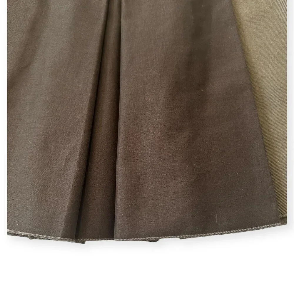 Prada Brown Virgin Wool Pleated Skirt with Cotton Panels